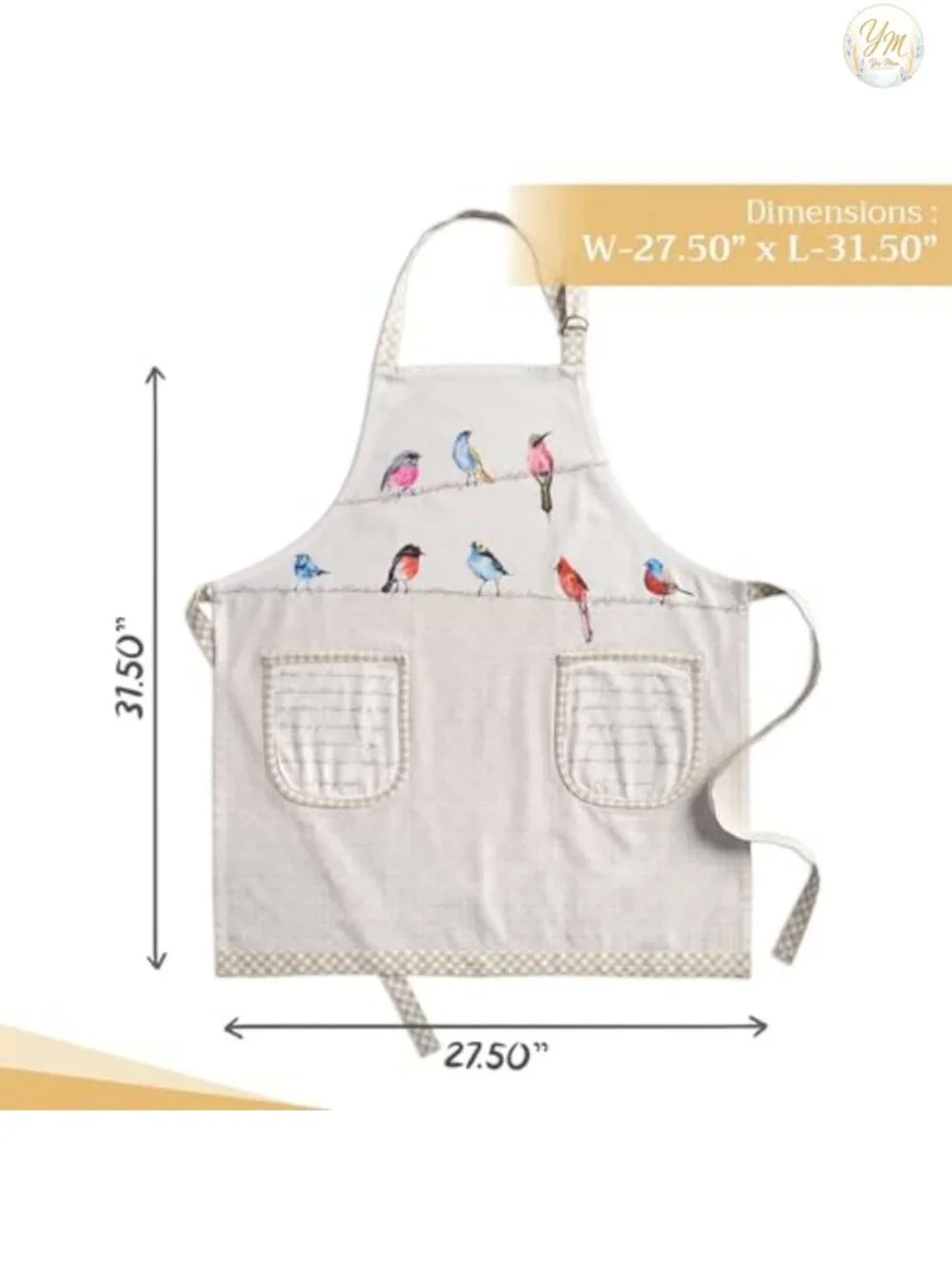 100% Cotton Adjustable Apron with Pockets, Chef Cooking, Gardening, Server Maid